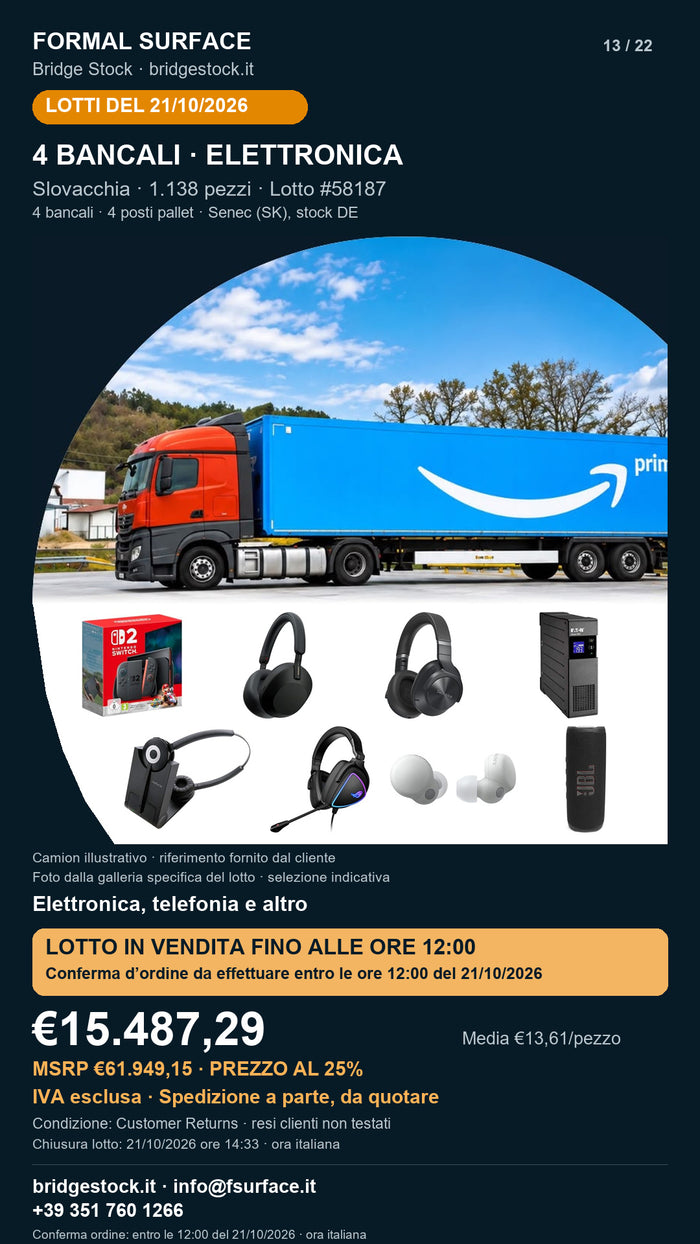 Lotto resi Amazon elettronica, telefonia – 4 bancali, 1138 pezzi – #58187