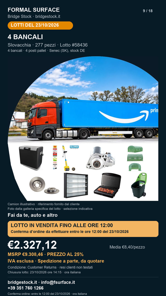 Lotto resi Amazon fai da te, auto – 4 bancali, 277 pezzi – #58436