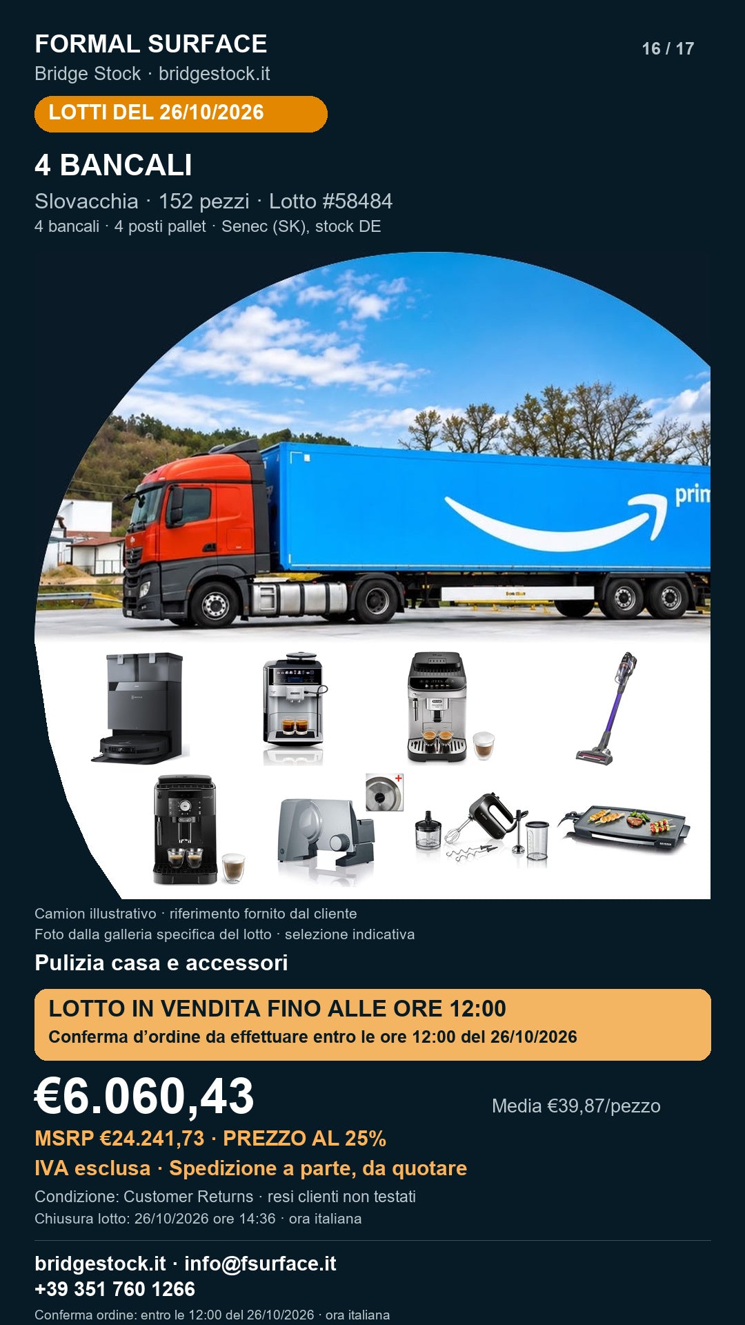 Lotto resi Amazon pulizia casa e accessori – 4 bancali, 152 pezzi – #58484
