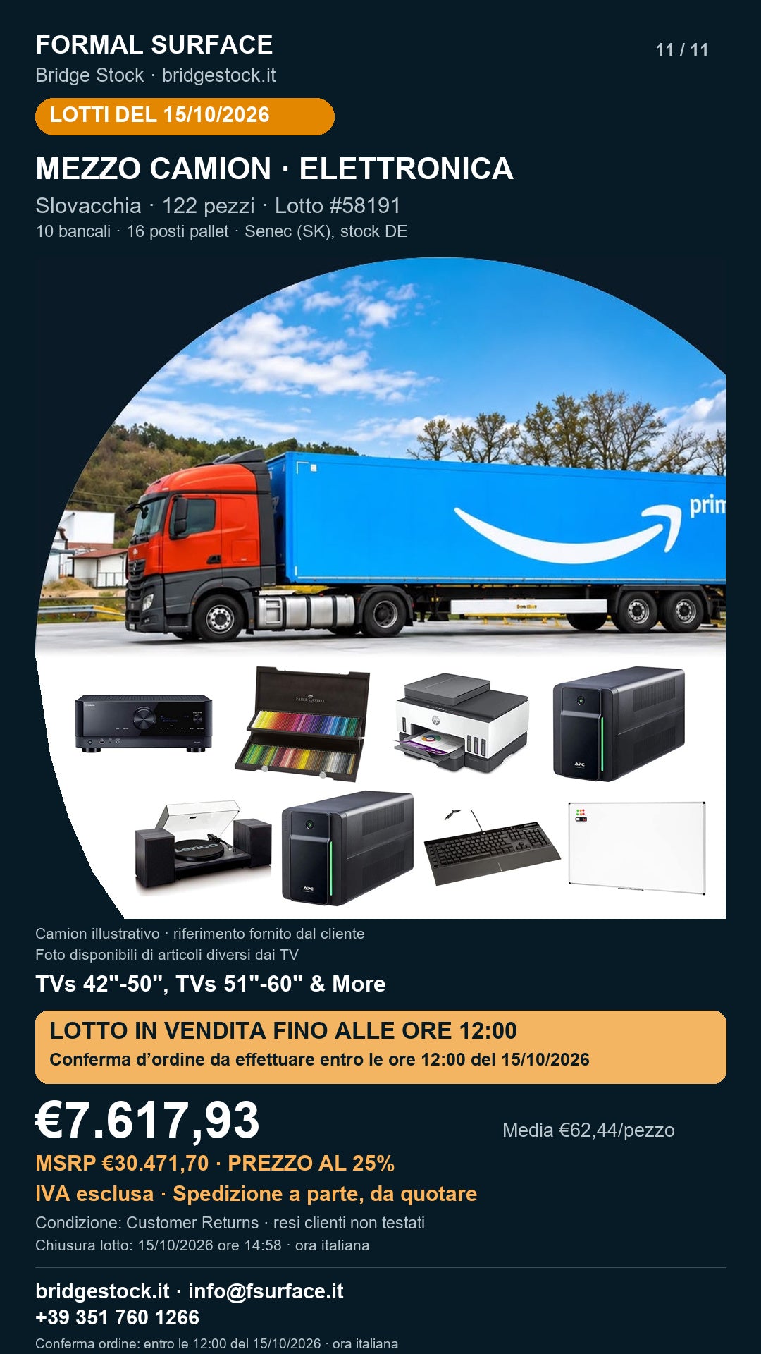 Lotto 58191 del 15 ottobre 2026 – TVs 42"-50", TVs 51"-60" & More