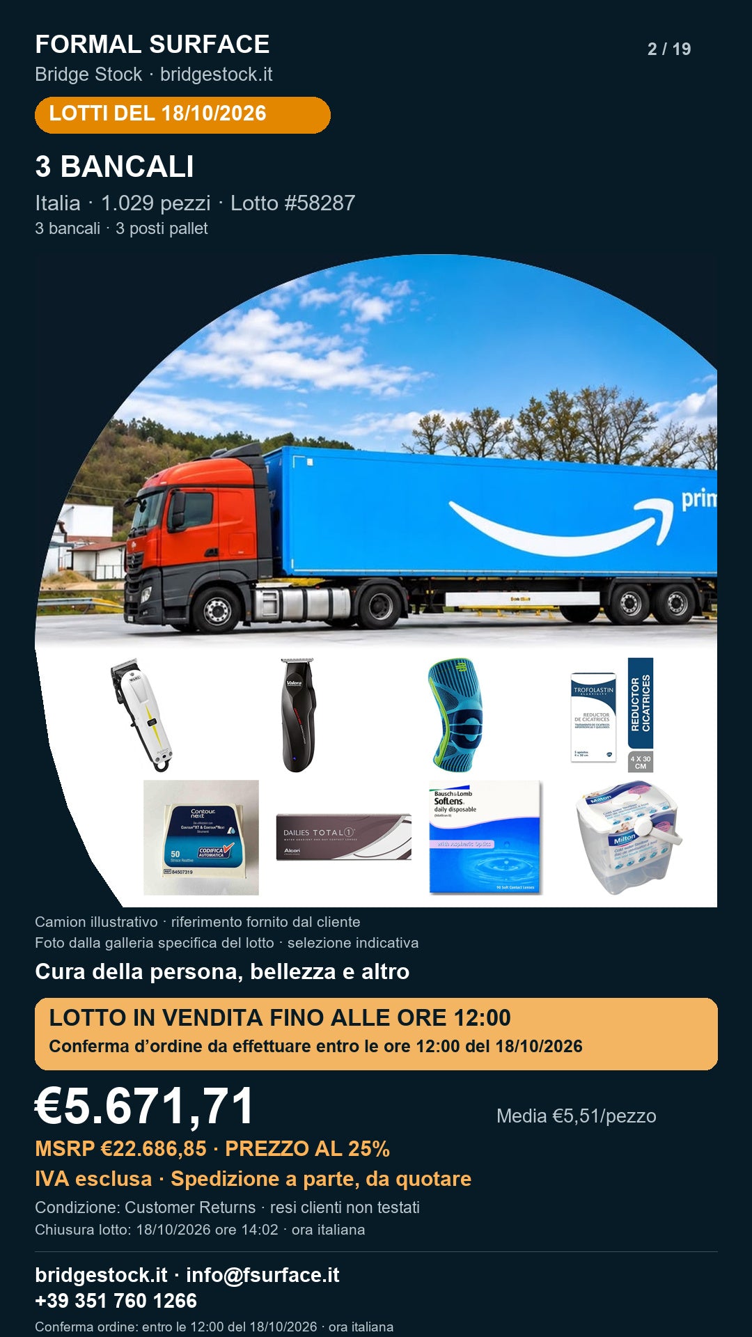 Lotto Amazon 58287 del 18/10/2026
