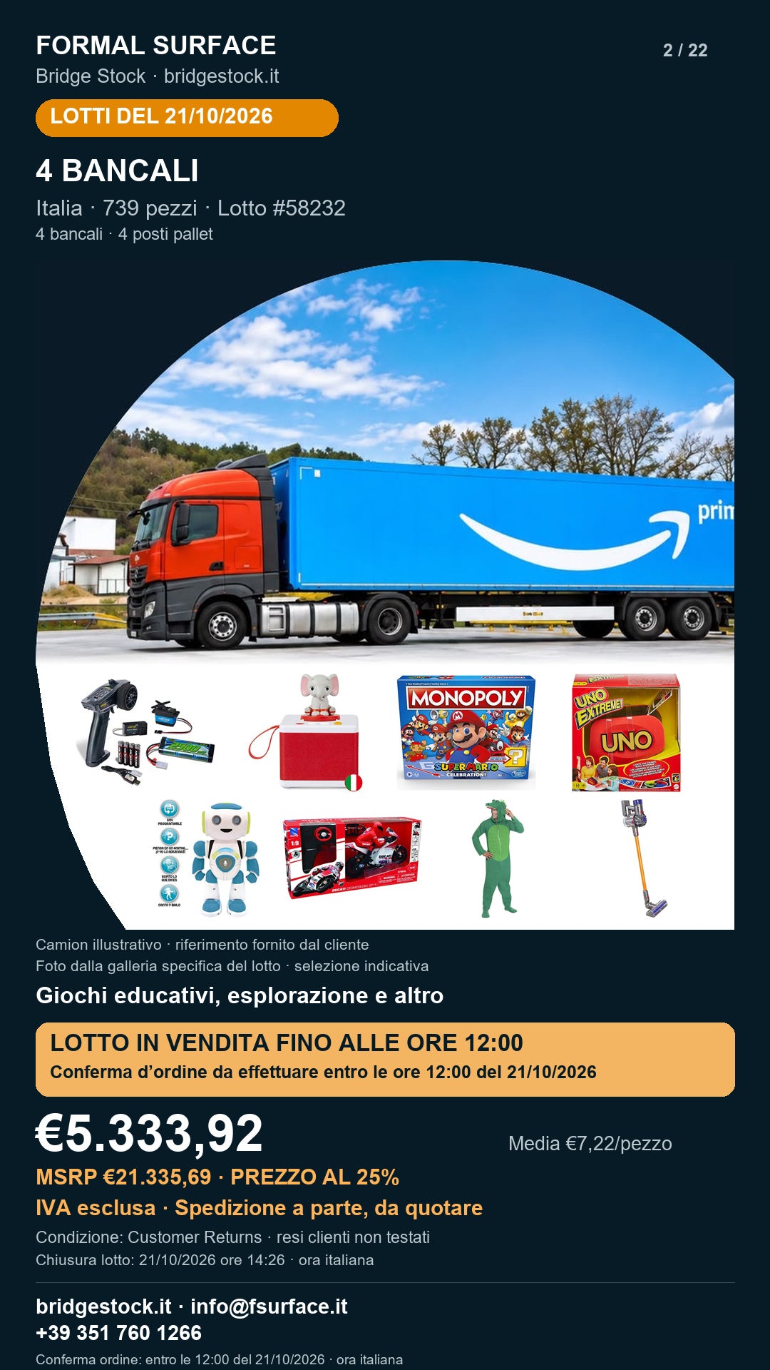 Lotto resi Amazon giochi educativi, esplorazione – 4 bancali, 739 pezzi – #58232