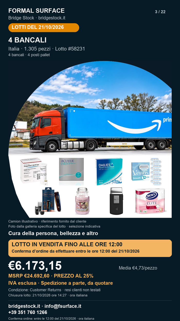 Lotto resi Amazon cura della persona, bellezza – 4 bancali, 1305 pezzi – #58231
