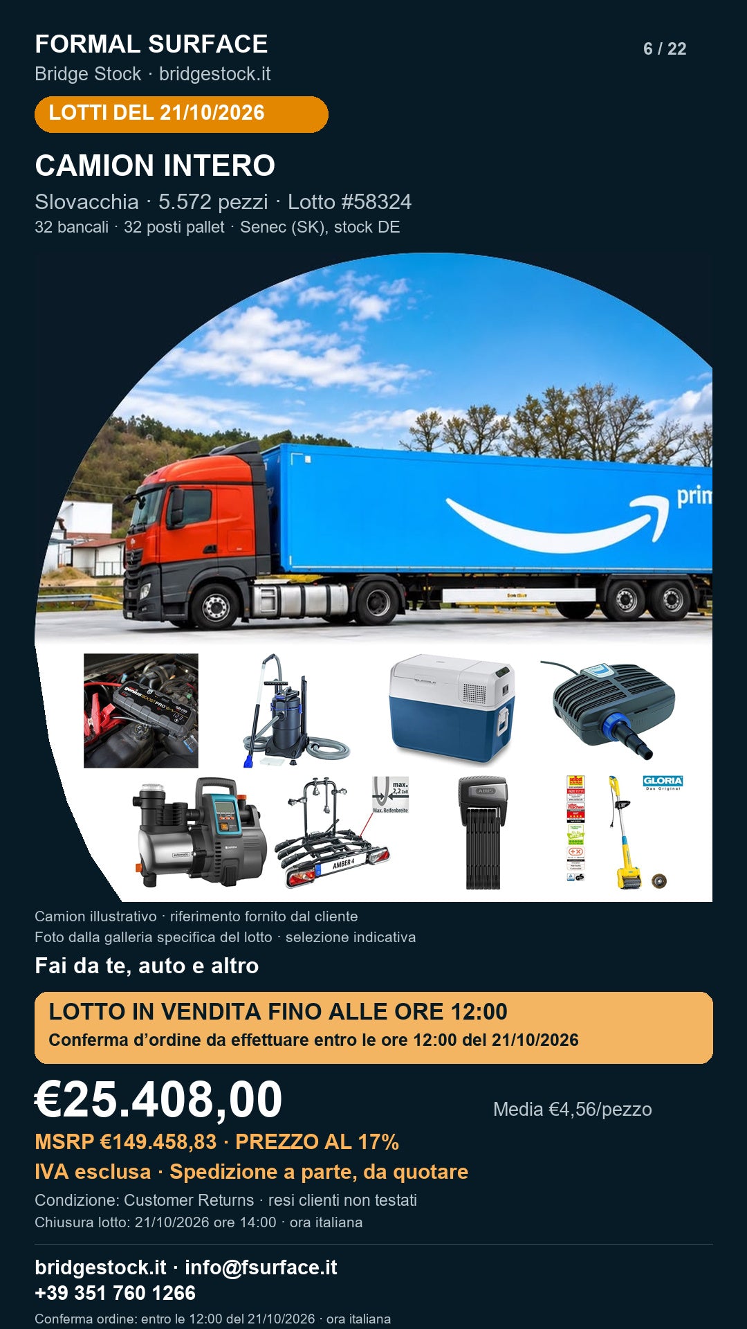 Lotto resi Amazon fai da te, auto – camion intero, 5572 pezzi – #58324