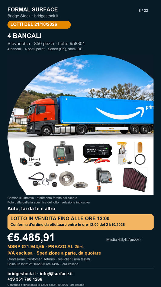 Lotto resi Amazon auto, fai da te – 4 bancali, 850 pezzi – #58301
