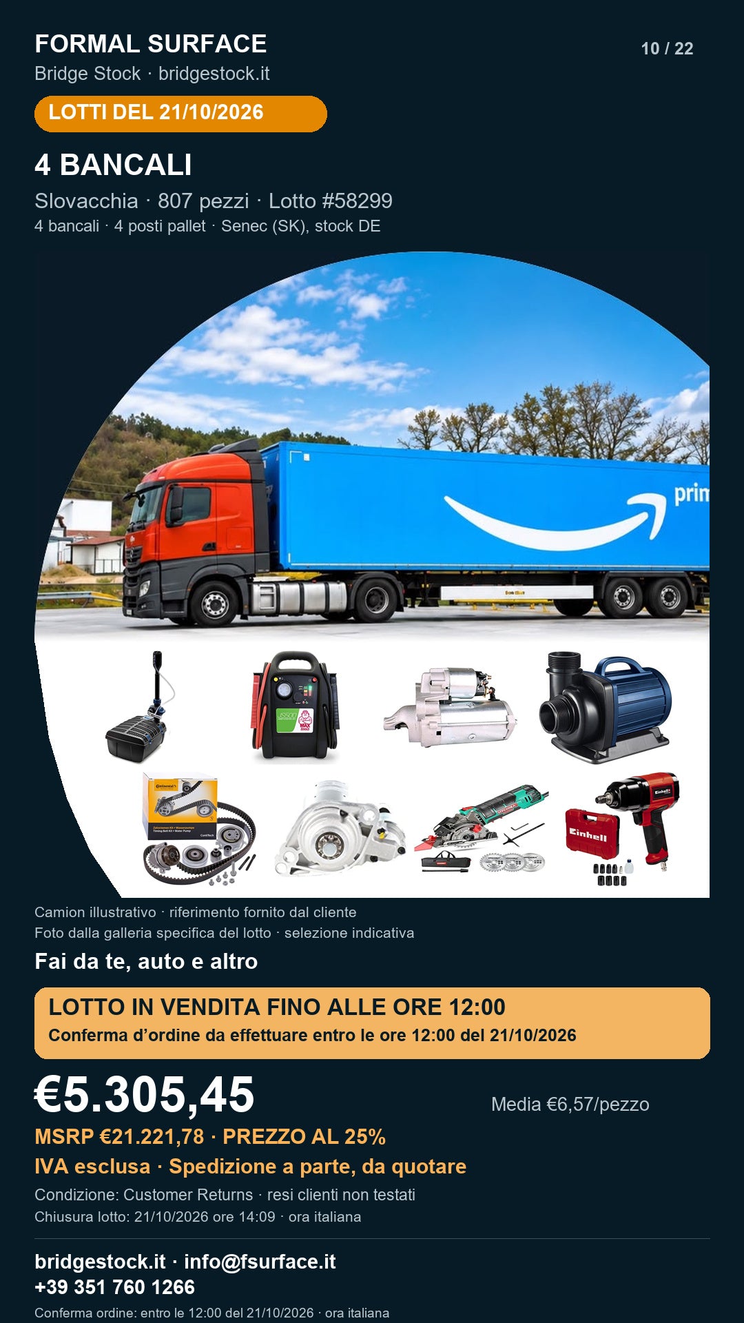 Lotto resi Amazon fai da te, auto – 4 bancali, 807 pezzi – #58299