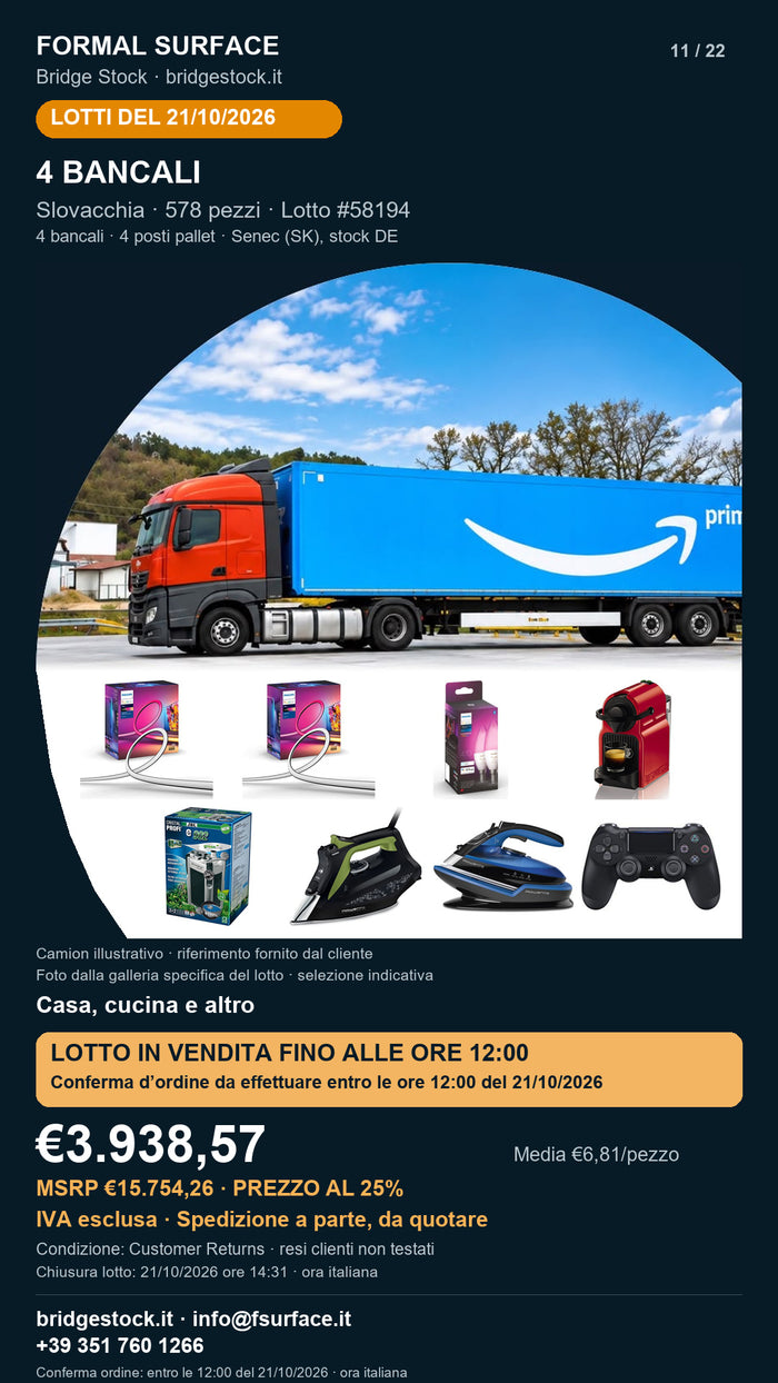 Lotto resi Amazon casa, cucina – 4 bancali, 578 pezzi – #58194
