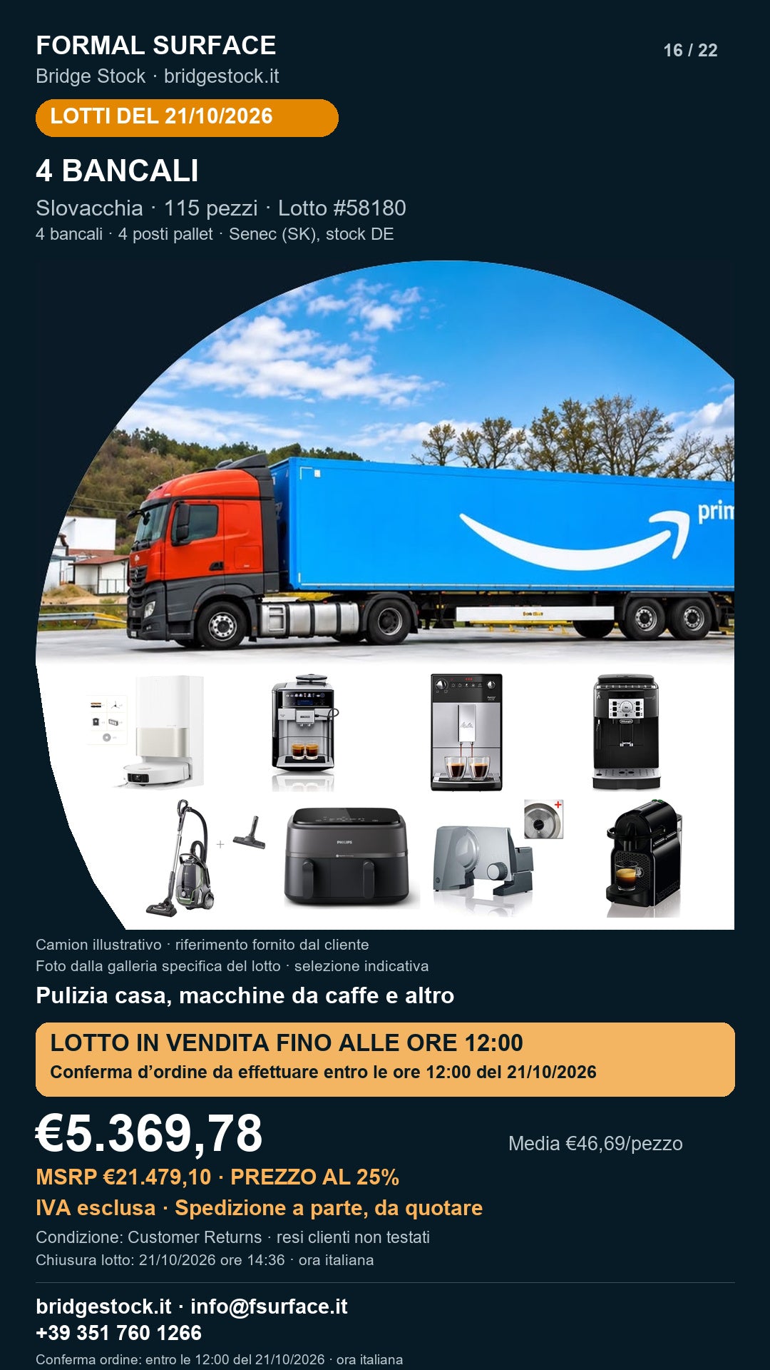 Lotto resi Amazon pulizia casa, macchine da caffe – 4 bancali, 115 pezzi – #58180