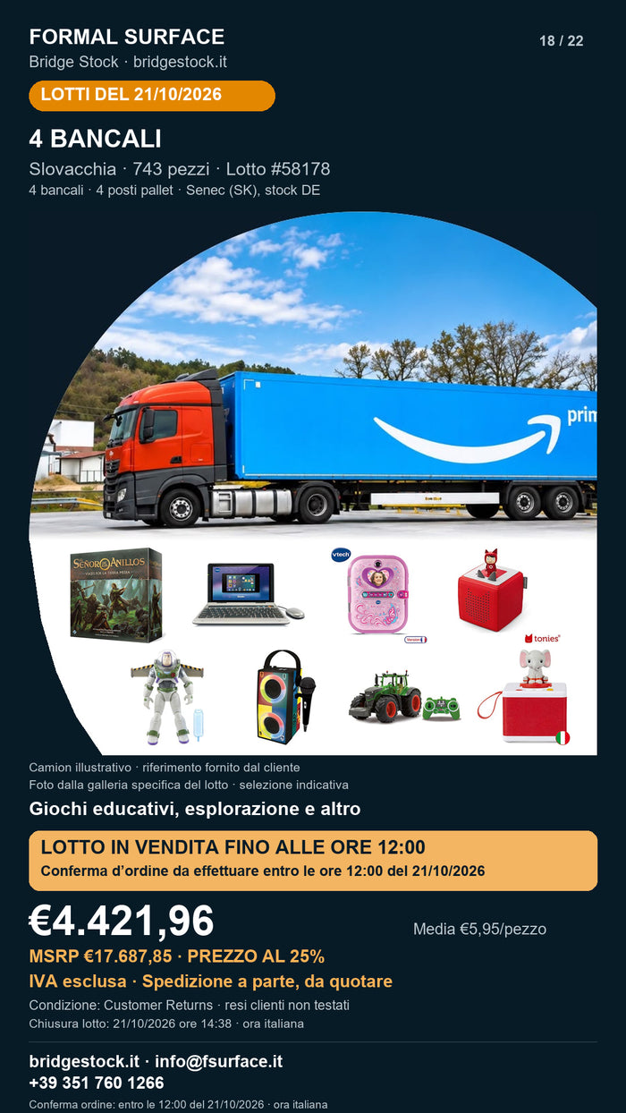 Lotto resi Amazon giochi educativi, esplorazione – 4 bancali, 743 pezzi – #58178