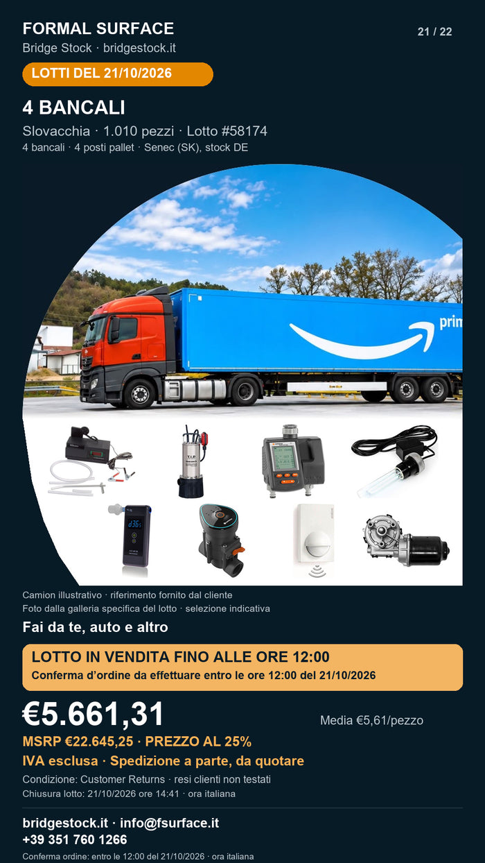 Lotto resi Amazon fai da te, auto – 4 bancali, 1010 pezzi – #58174