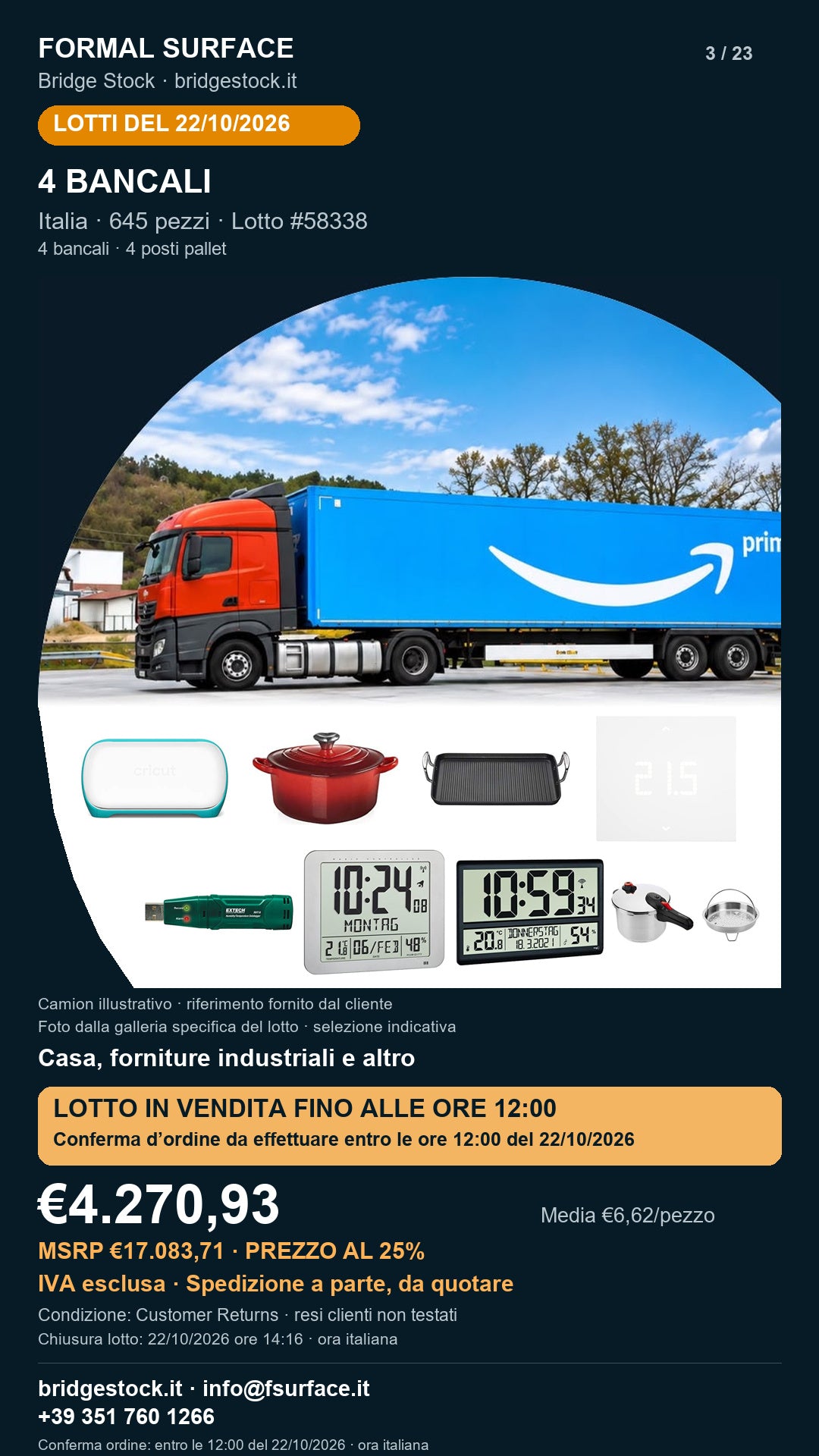 Lotto resi Amazon casa, forniture industriali – 4 bancali, 645 pezzi – #58338