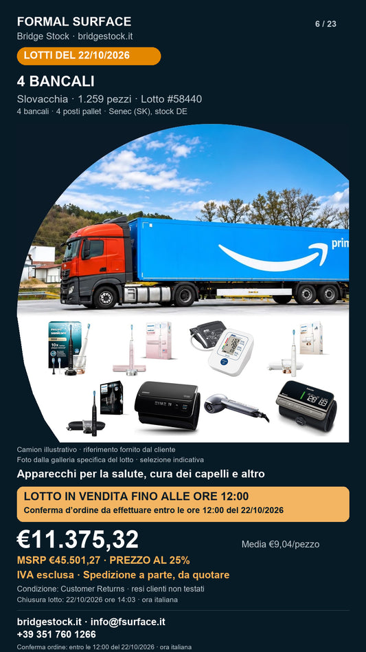 Lotto resi Amazon apparecchi per la salute, cura dei capelli – 4 bancali, 1259 pezzi – #58440