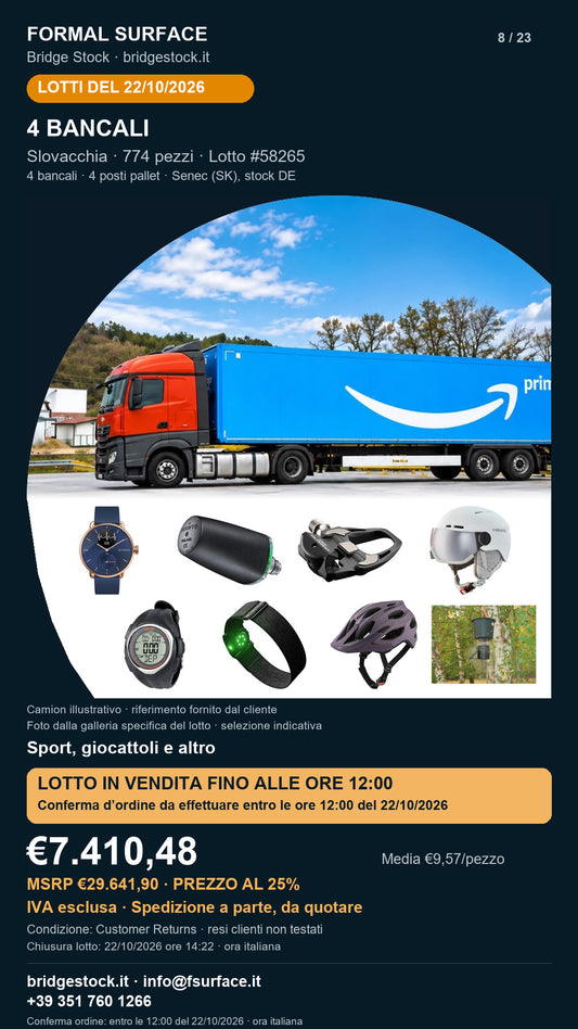 Lotto resi Amazon sport, giocattoli – 4 bancali, 774 pezzi – #58265