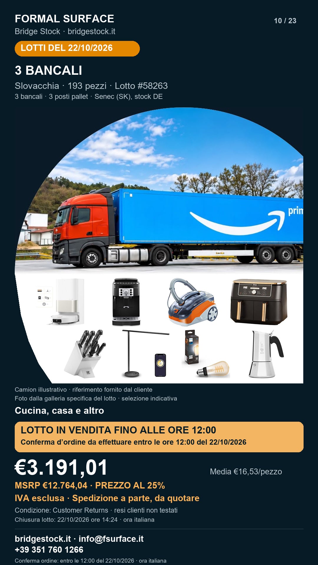 Lotto resi Amazon cucina, casa – 3 bancali, 193 pezzi – #58263