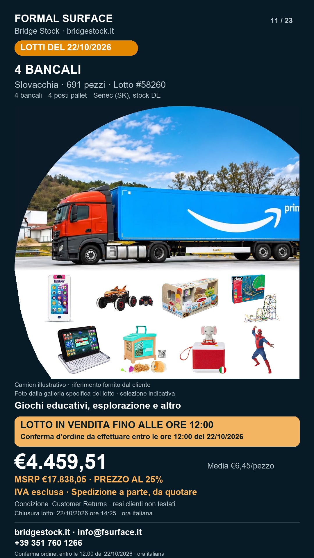 Lotto resi Amazon giochi educativi, esplorazione – 4 bancali, 691 pezzi – #58260