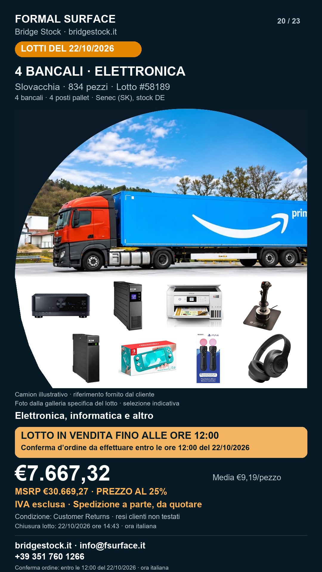 Lotto resi Amazon elettronica, informatica – 4 bancali, 834 pezzi – #58189