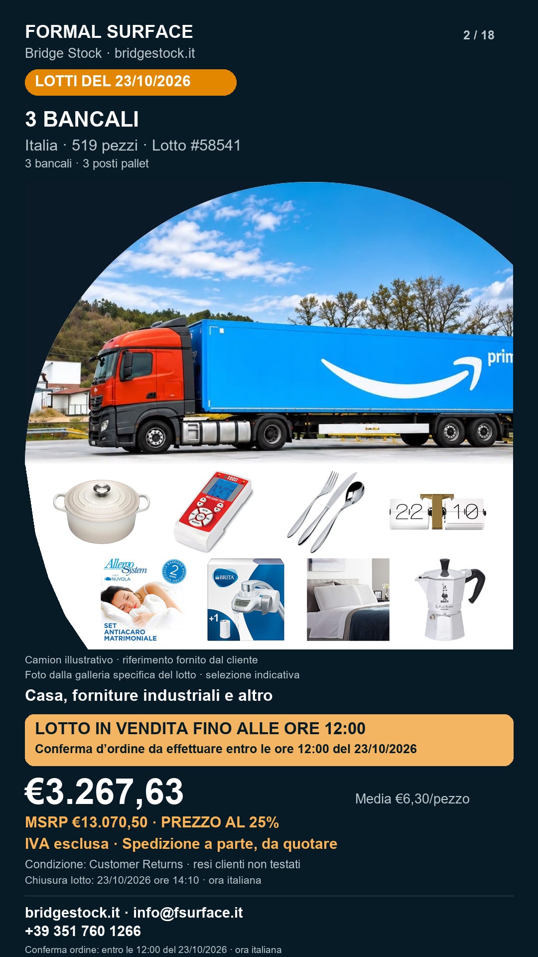 Lotto resi Amazon casa, forniture industriali – 3 bancali, 519 pezzi – #58541