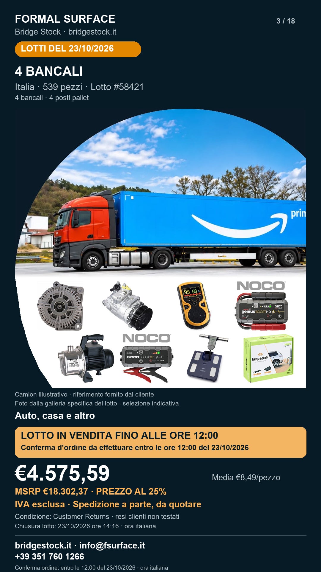 Lotto resi Amazon auto, casa – 4 bancali, 539 pezzi – #58421