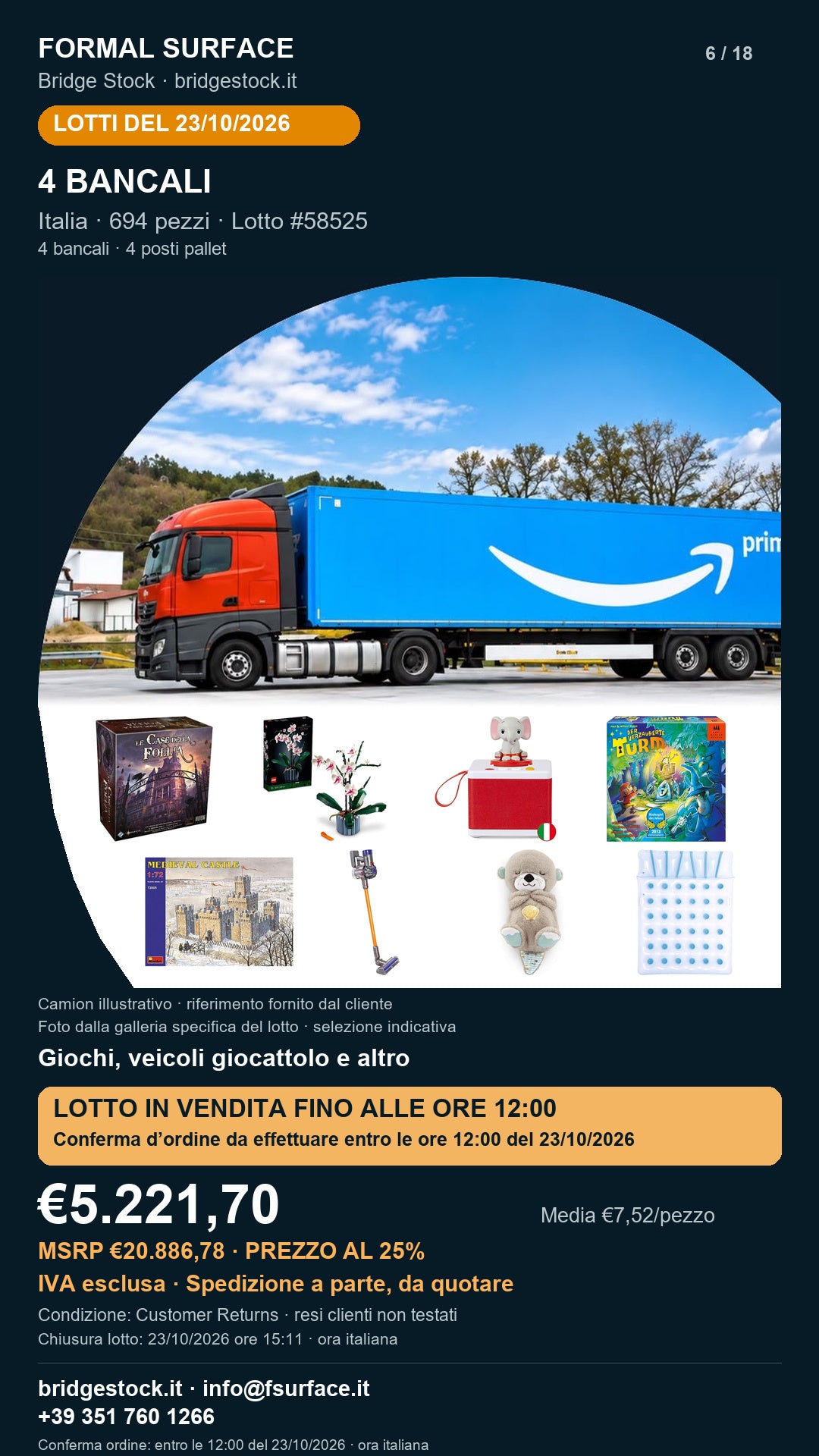 Lotto resi Amazon giochi, veicoli giocattolo – 4 bancali, 694 pezzi – #58525