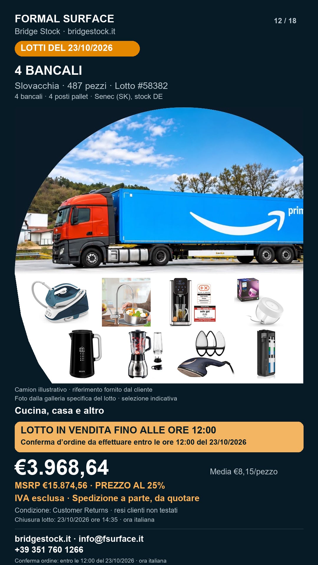 Lotto resi Amazon cucina, casa – 4 bancali, 487 pezzi – #58382