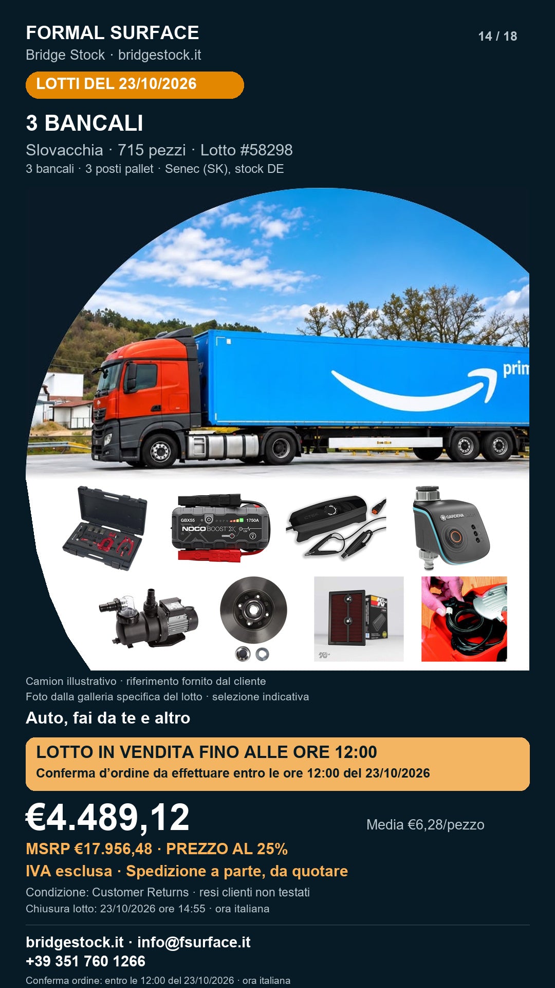 Lotto resi Amazon auto, fai da te – 3 bancali, 715 pezzi – #58298