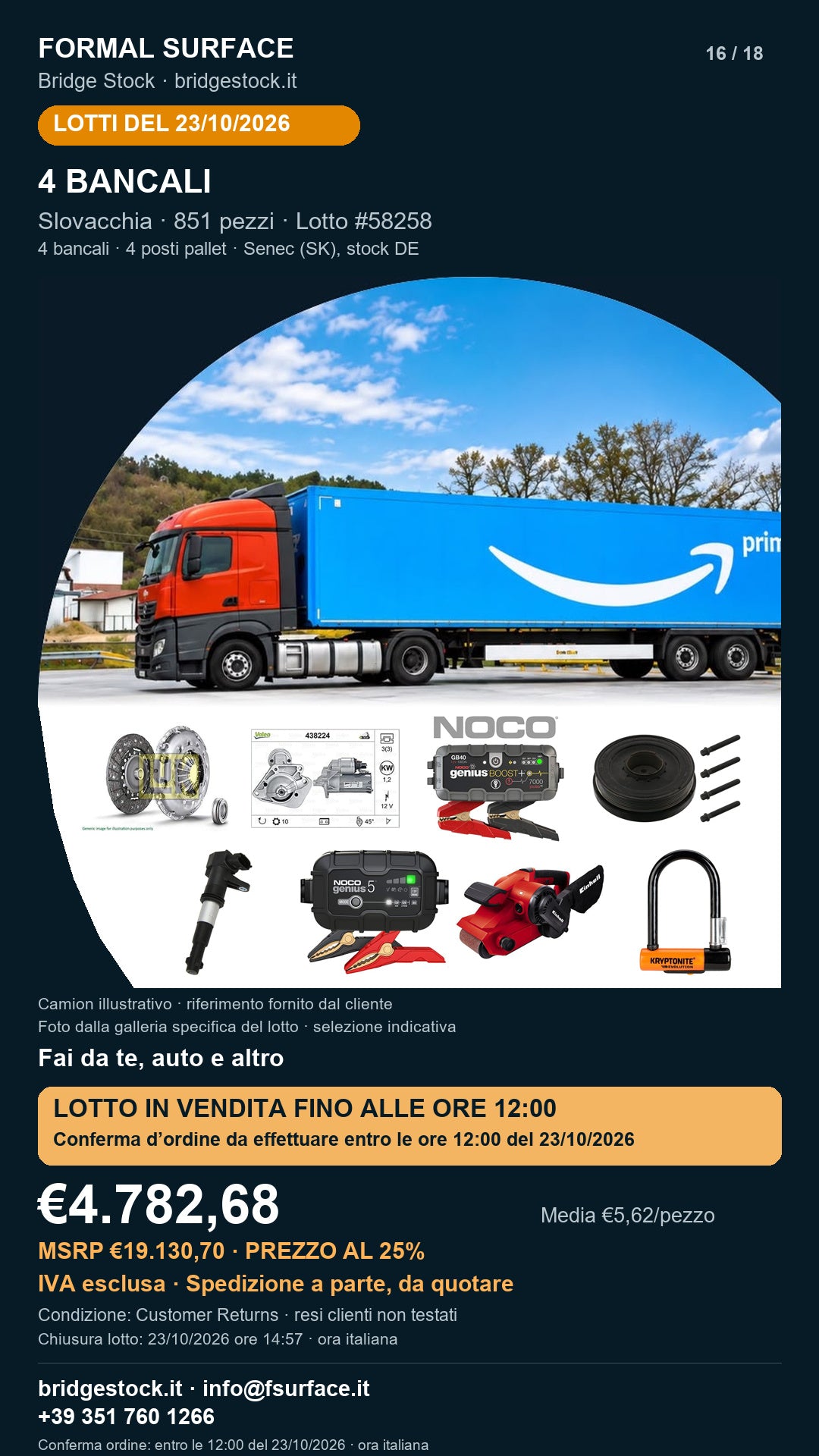 Lotto resi Amazon fai da te, auto – 4 bancali, 851 pezzi – #58258