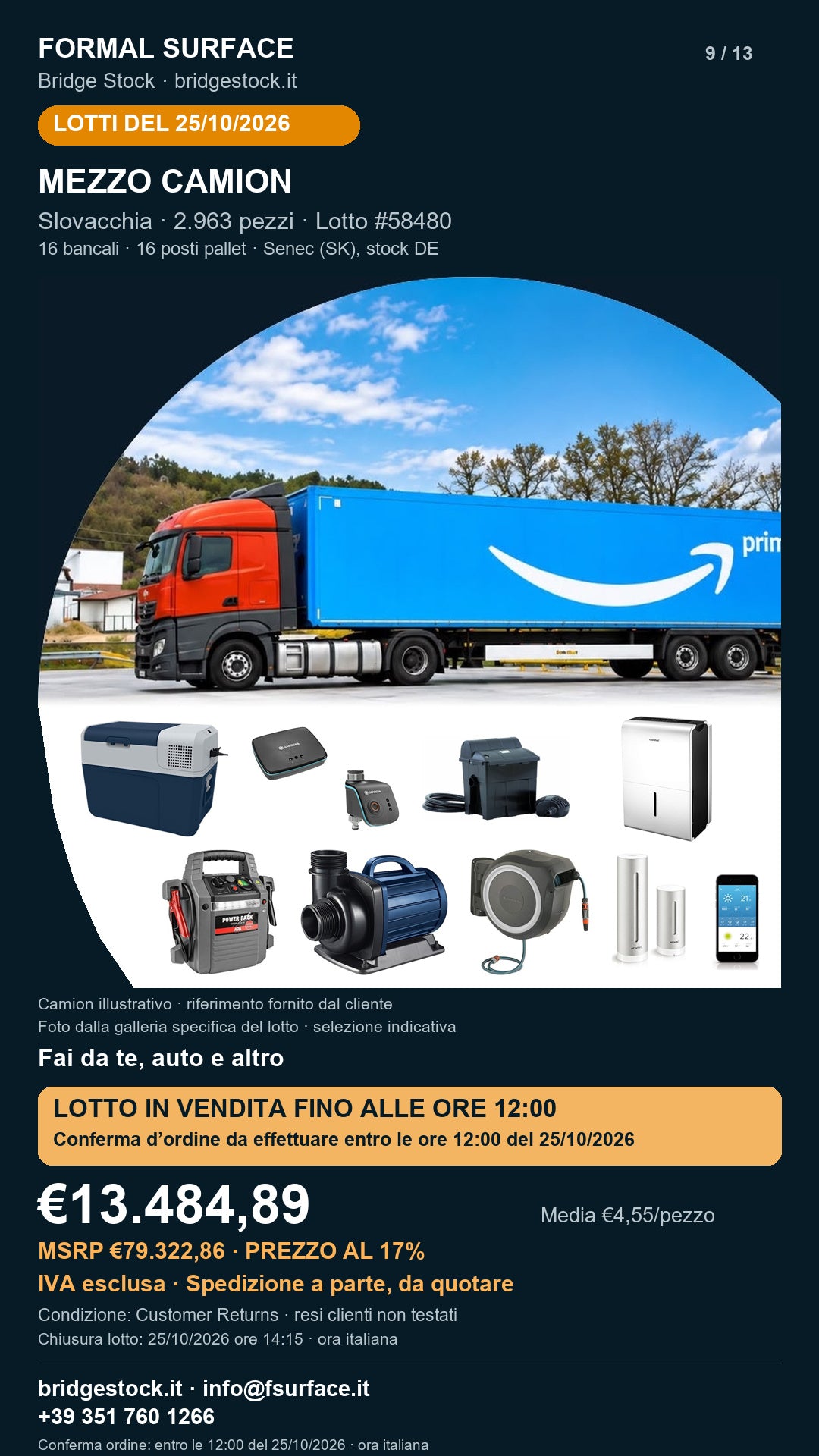 Lotto resi Amazon fai da te, auto – mezzo camion, 2963 pezzi – #58480