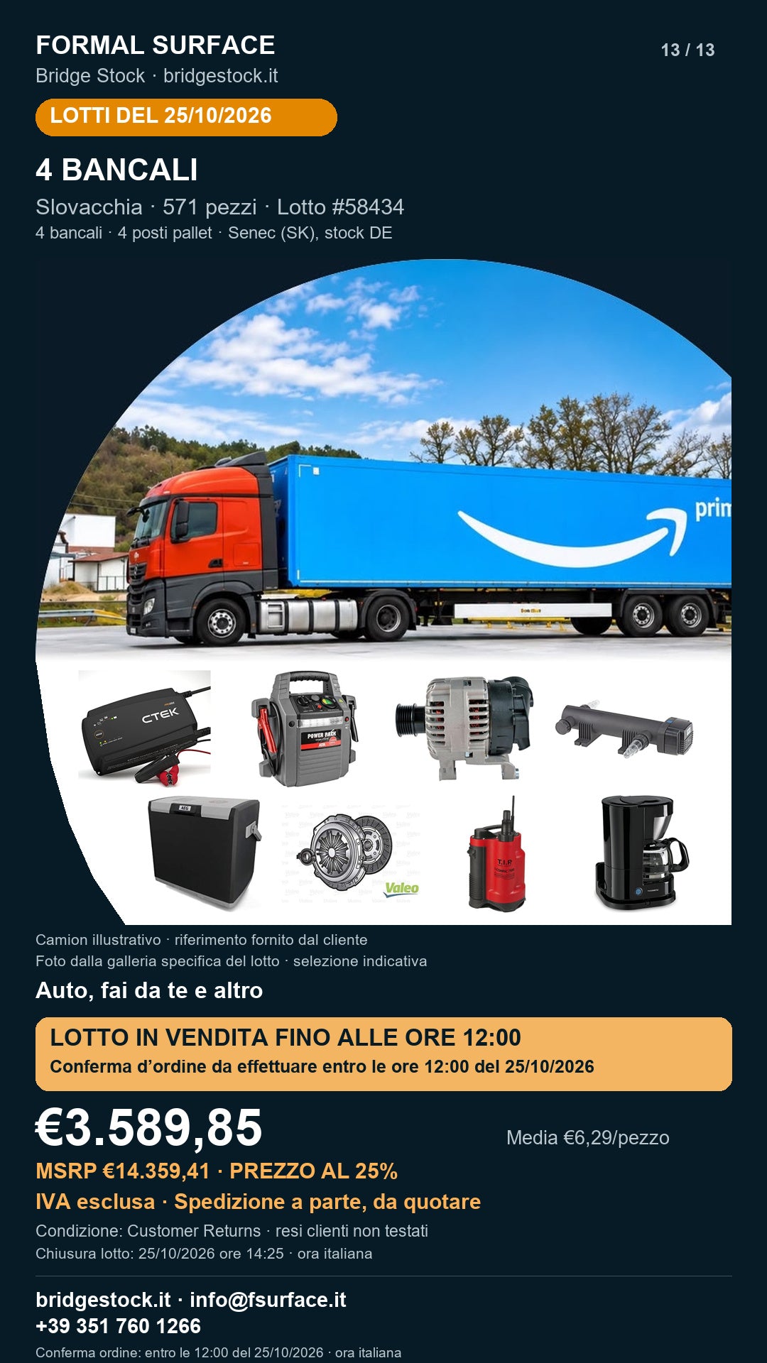 Lotto resi Amazon auto, fai da te – 4 bancali, 571 pezzi – #58434