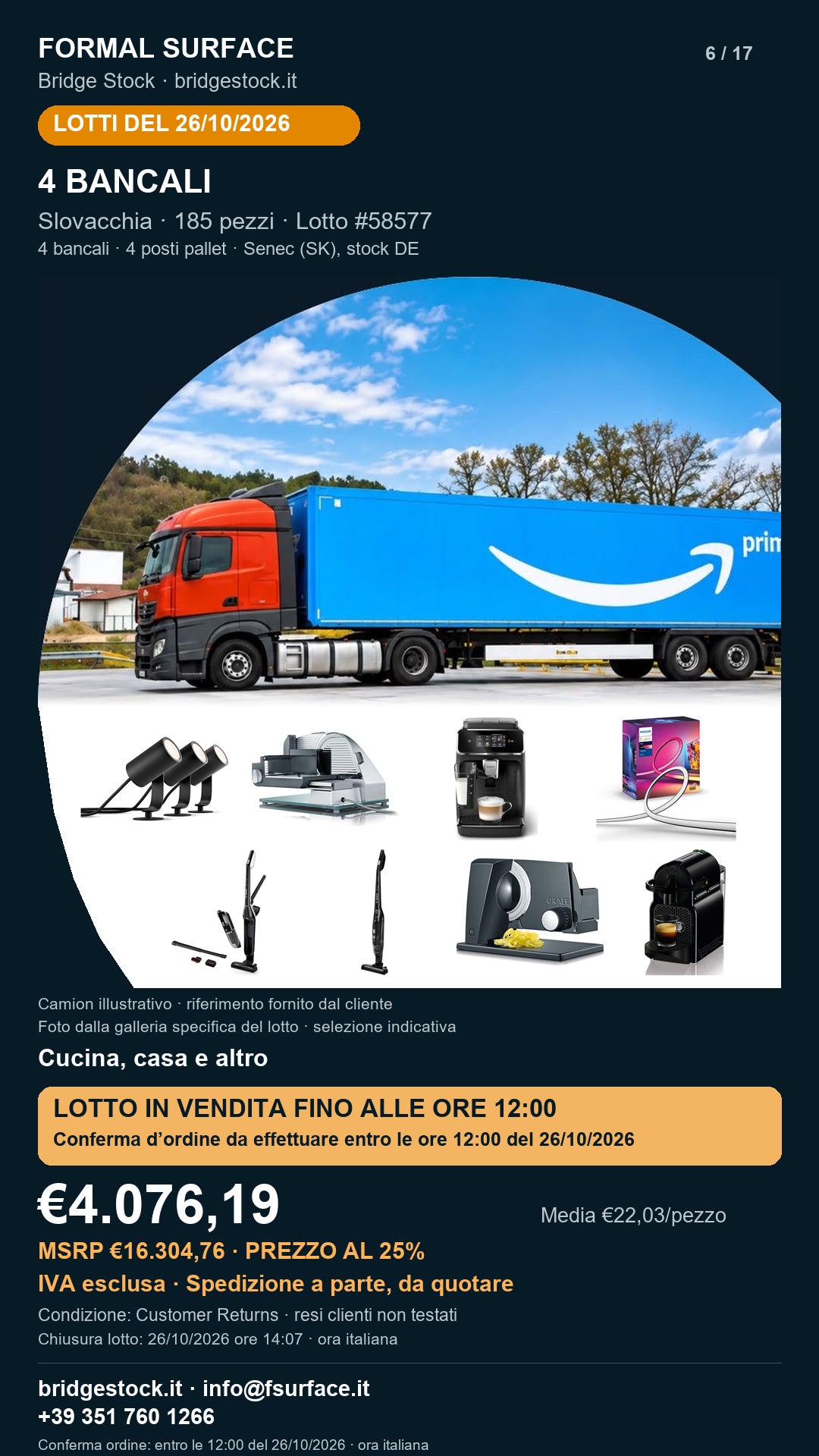 Lotto resi Amazon cucina, casa – 4 bancali, 185 pezzi – #58577