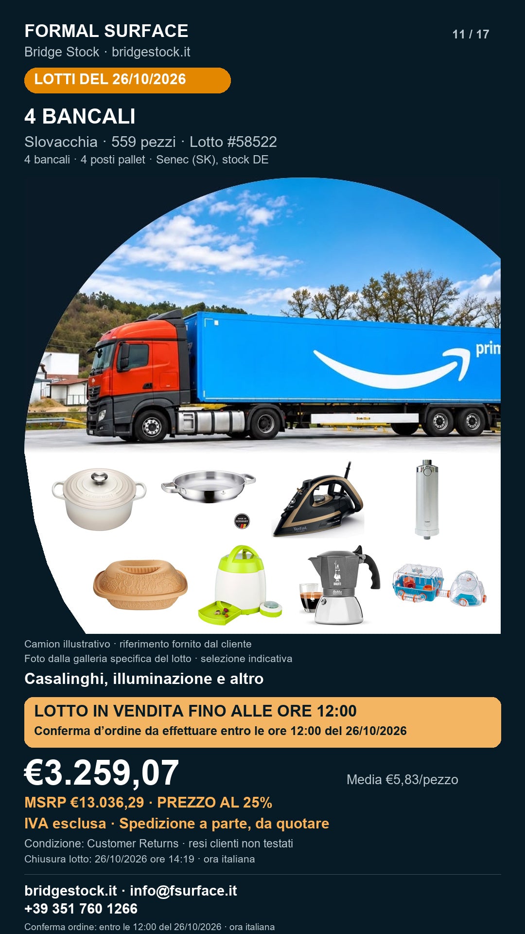 Lotto resi Amazon casalinghi, illuminazione – 4 bancali, 559 pezzi – #58522