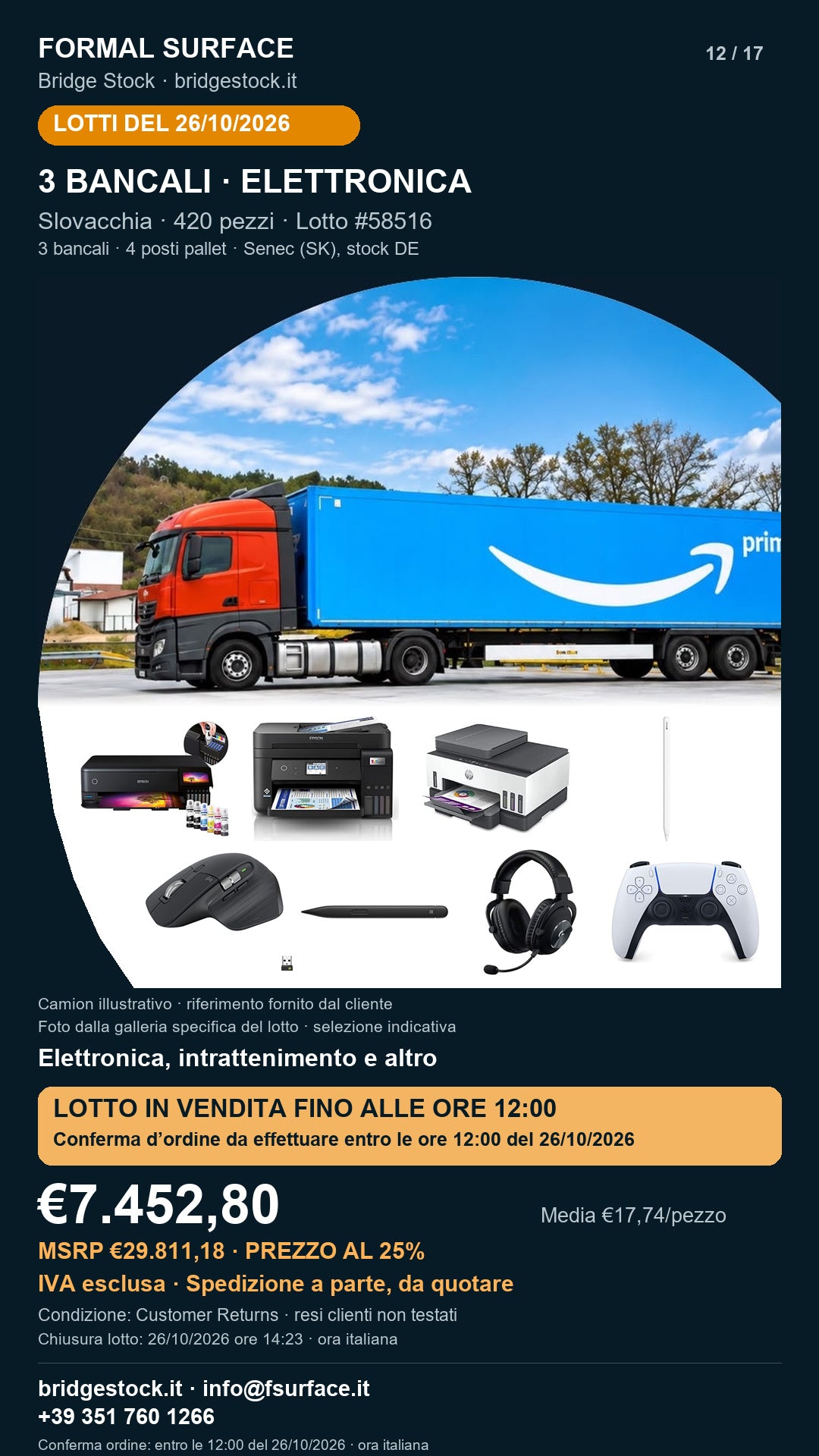 Lotto resi Amazon elettronica, intrattenimento – 3 bancali, 420 pezzi – #58516