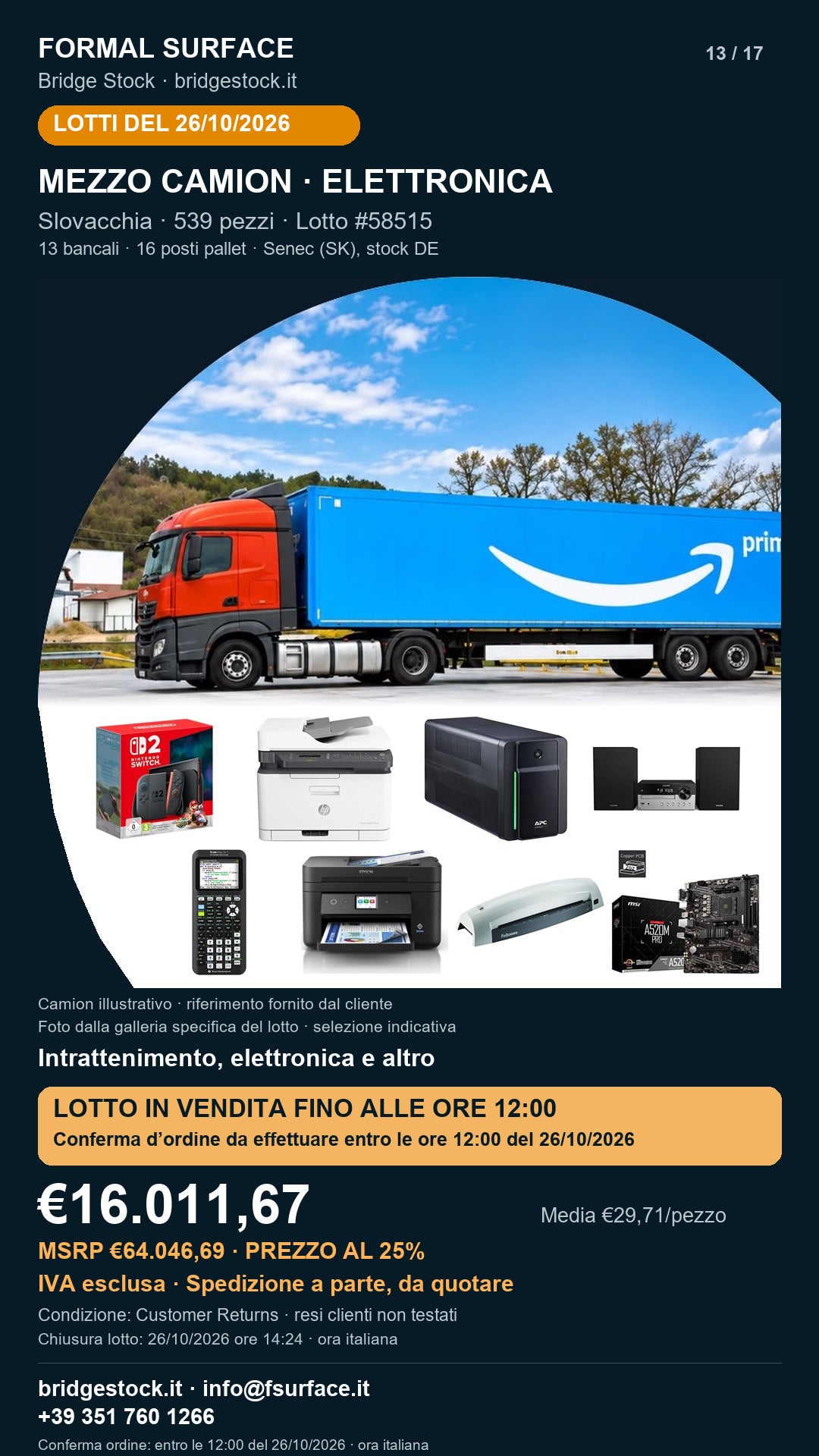 Lotto resi Amazon intrattenimento, elettronica – mezzo camion, 539 pezzi – #58515