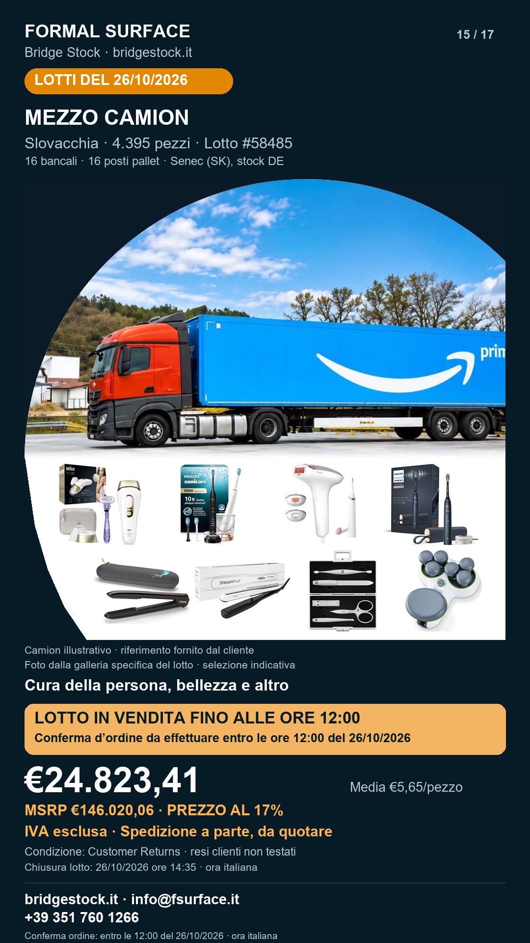 Lotto resi Amazon cura della persona, bellezza – mezzo camion, 4395 pezzi – #58485