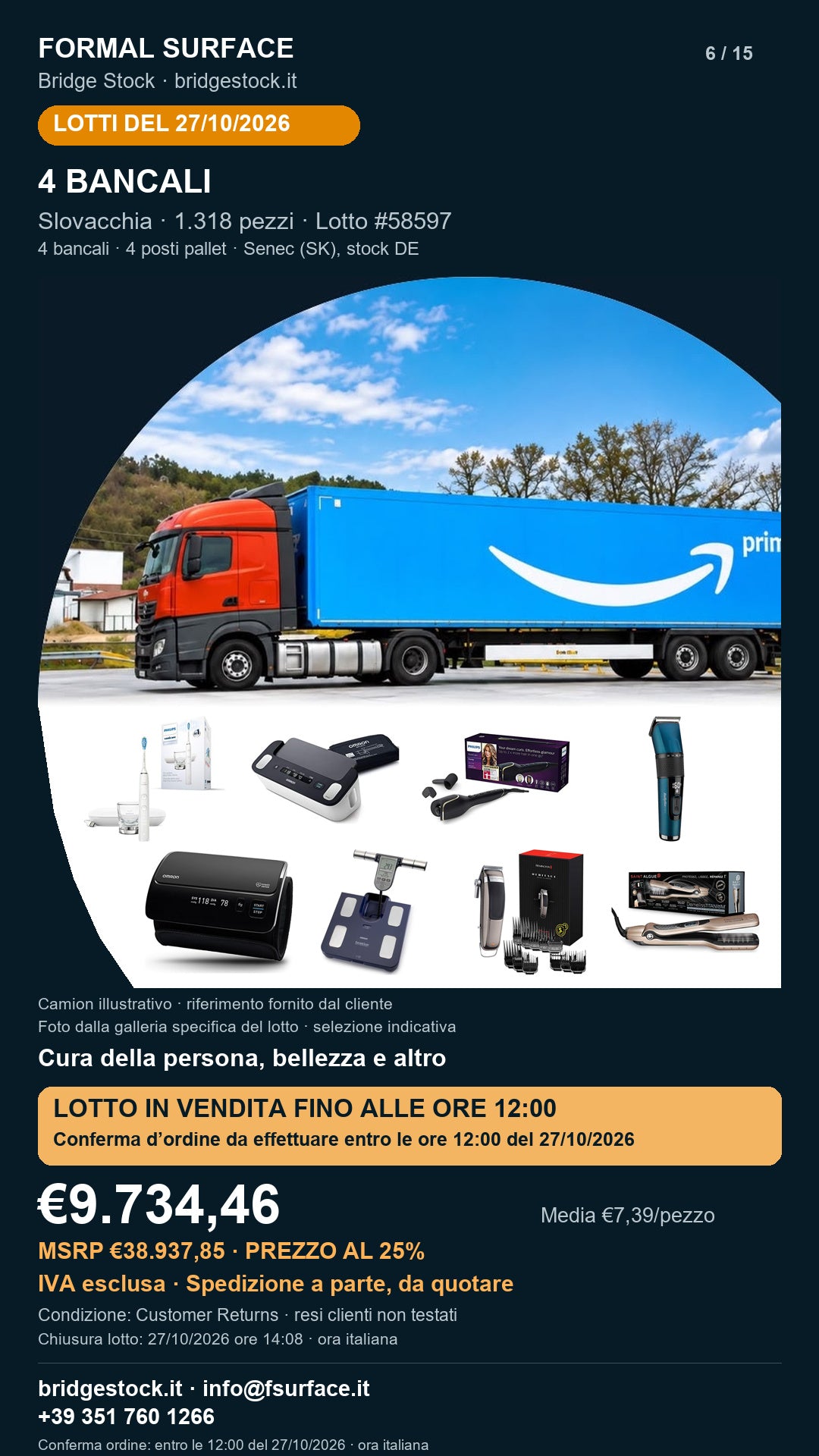Lotto resi Amazon cura della persona, bellezza – 4 bancali, 1318 pezzi – #58597