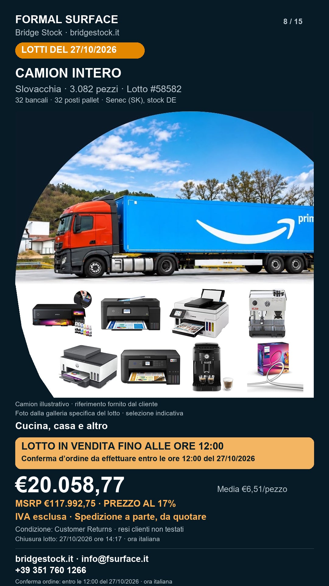 Lotto resi Amazon cucina, casa – camion intero, 3082 pezzi – #58582
