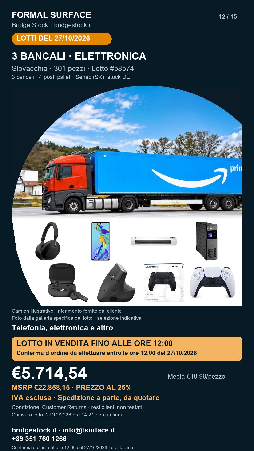 Lotto resi Amazon telefonia, elettronica – 3 bancali, 301 pezzi – #58574