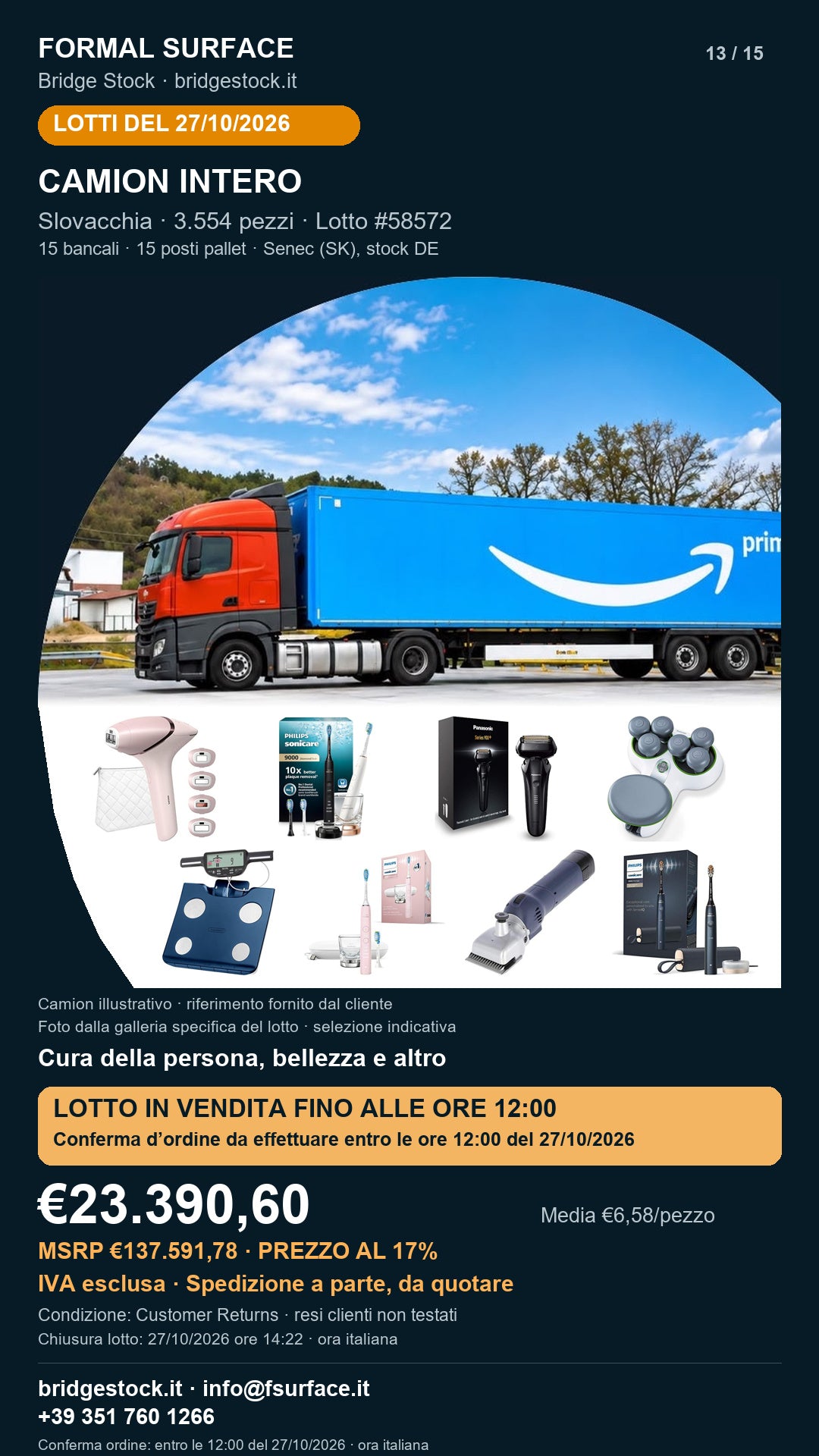 Lotto resi Amazon cura della persona, bellezza – camion intero, 3554 pezzi – #58572