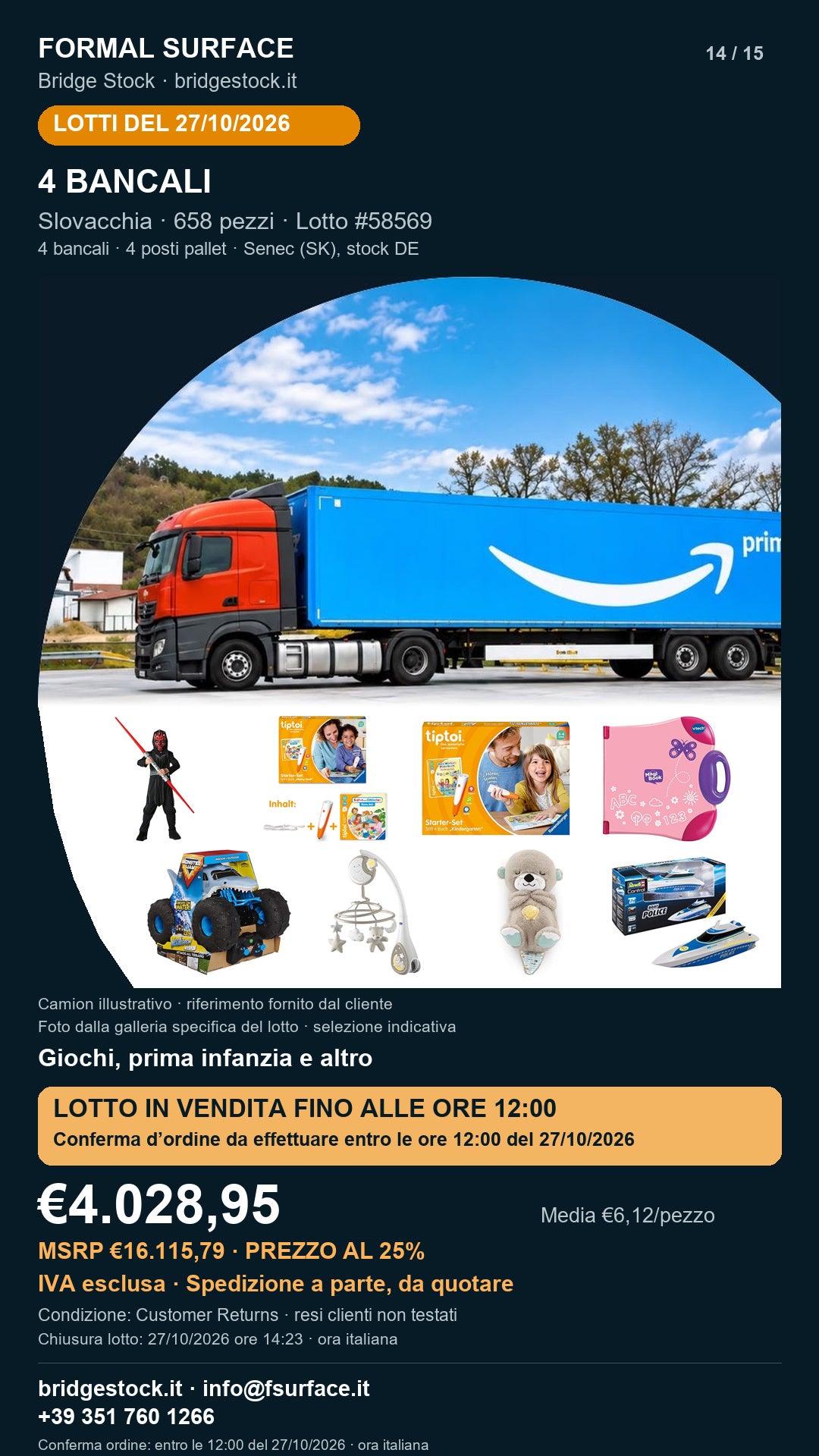 Lotto resi Amazon giochi, prima infanzia – 4 bancali, 658 pezzi – #58569