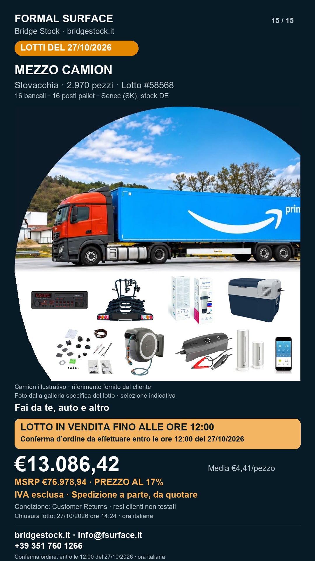 Lotto resi Amazon fai da te, auto – mezzo camion, 2970 pezzi – #58568