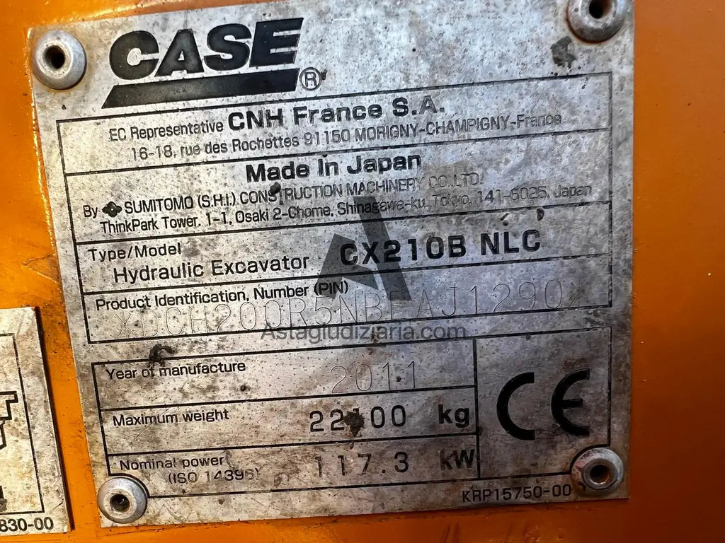 ESCAVATORE CINGOLATO CASE CX210B ANNO 2011