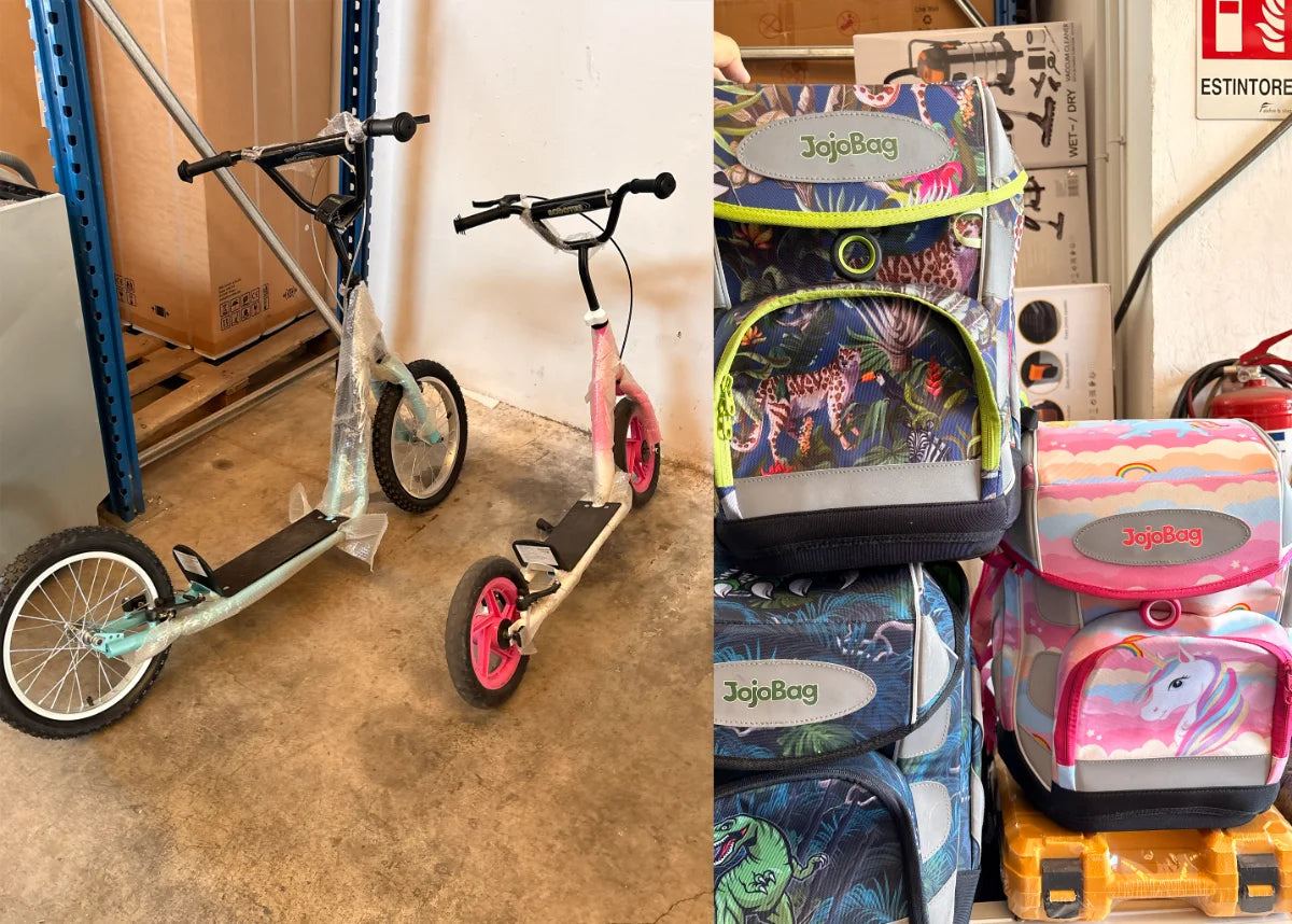 Biciclette per bambini e zaini scolastici