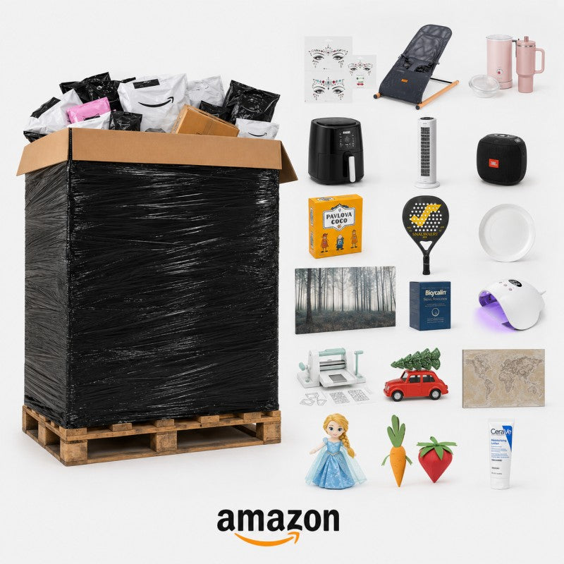 Pallet Amazon Mystery · circa 300 pacchi — esempio di stock